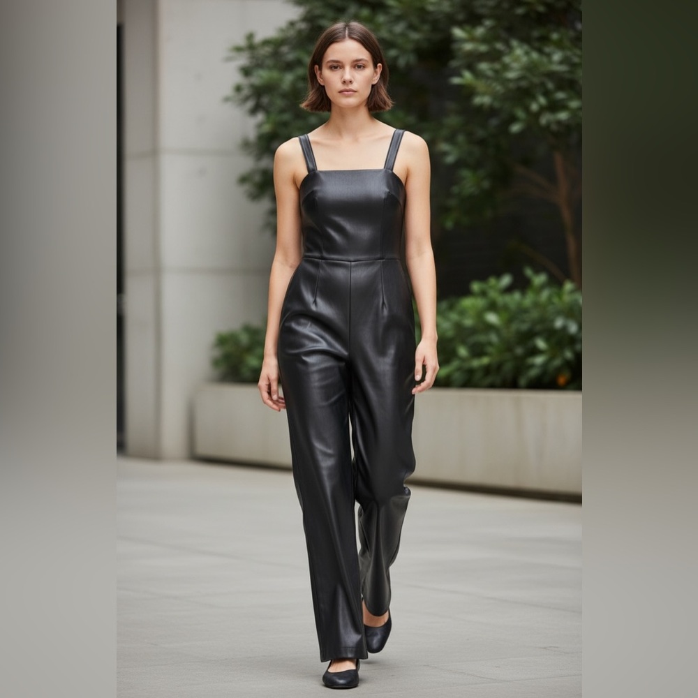 Avec Les Filles Black Faux Leather Jumpsuit